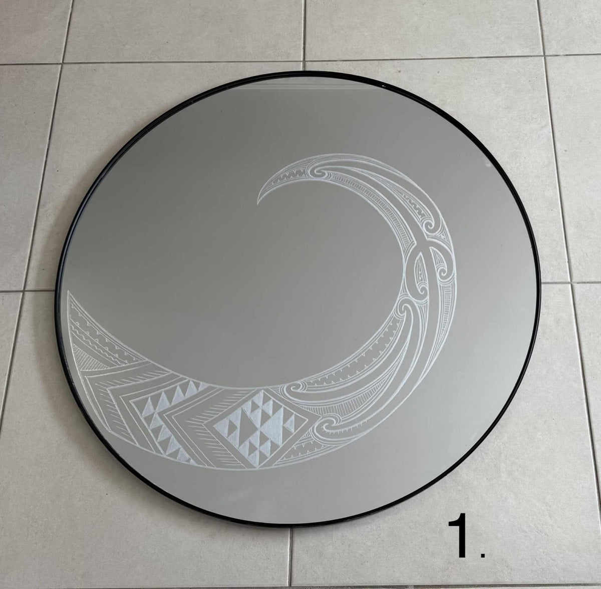 Hori.Inc 80cm round mirror, hand-engraved Māori and Pasifika design 5