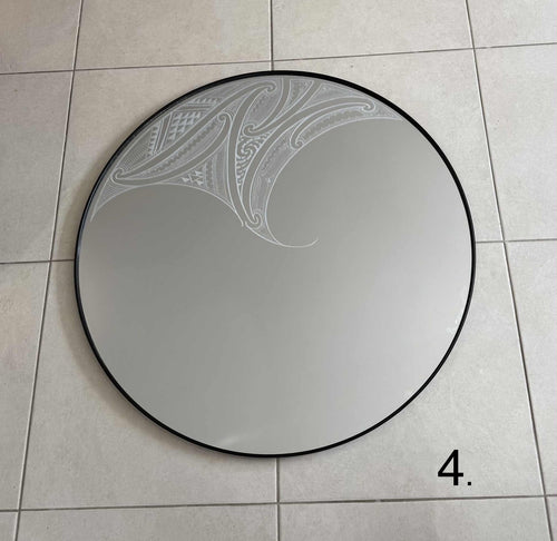 Hori.Inc 80cm round mirror, hand-engraved Māori and Pasifika design 2
