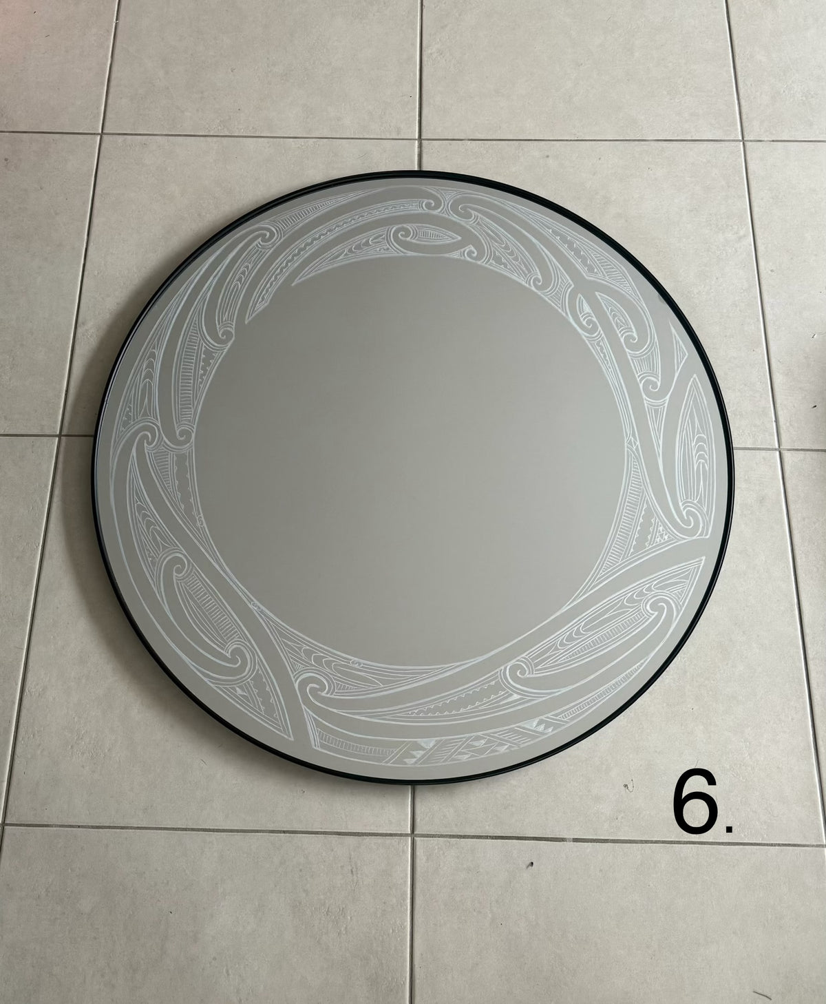 Hori.Inc 80cm round mirror, hand-engraved Māori and Pasifika design 6