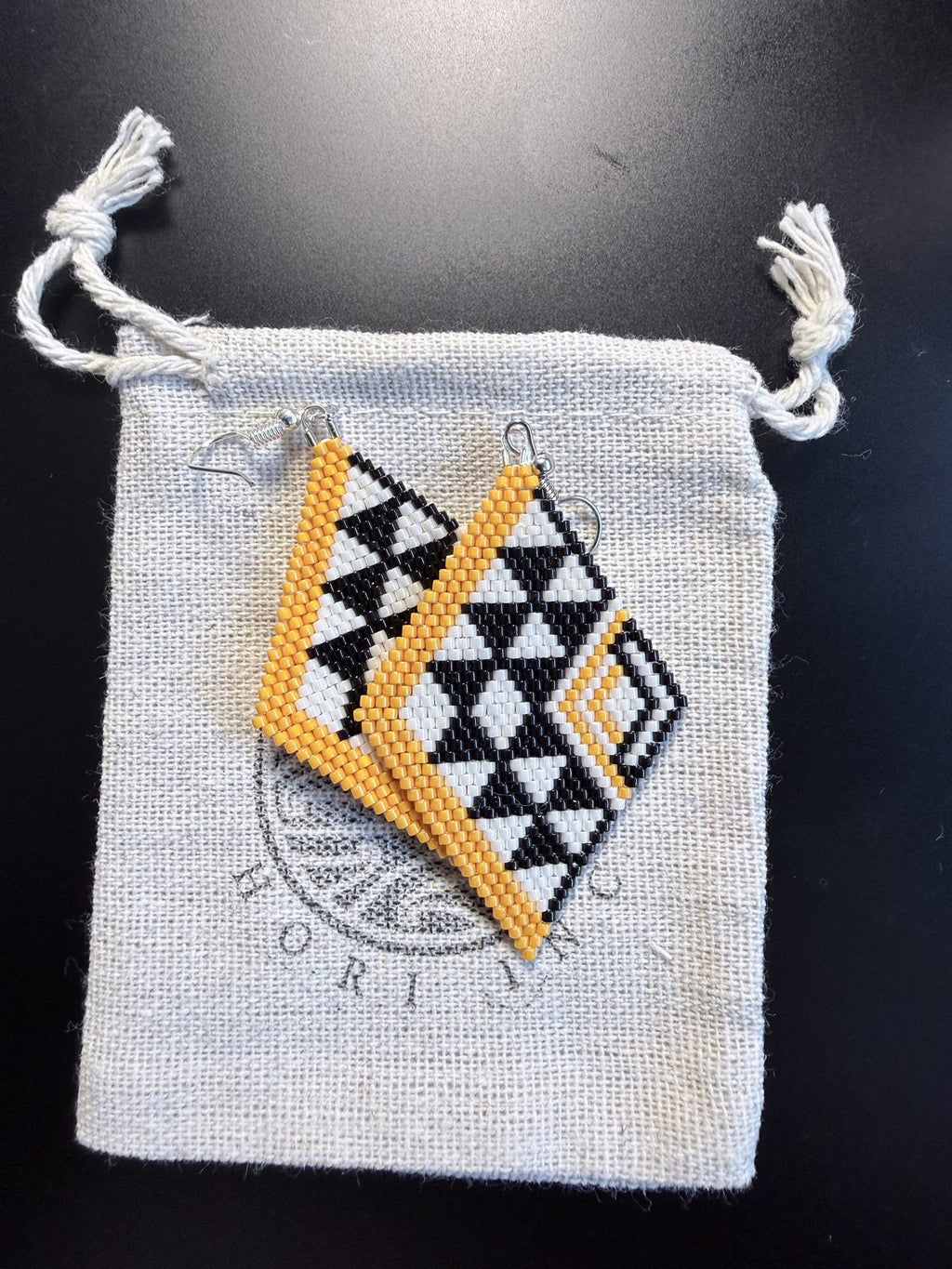 Hori.Inc beaded earrings, Kōwhai