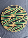Hori.Inc Kōwhaiwhai platter, green resin curls across the full board