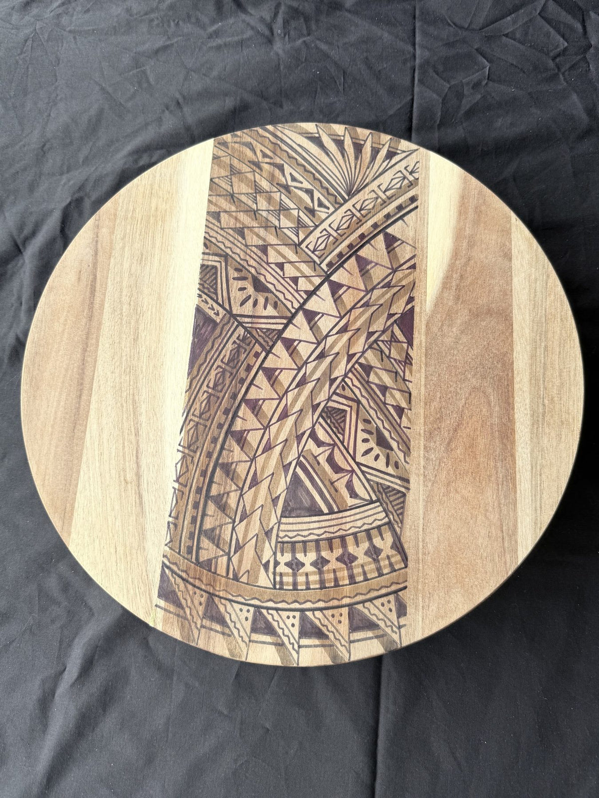 Hori.Inc small lazy Susan, wide hand-painted Pasifika centre band