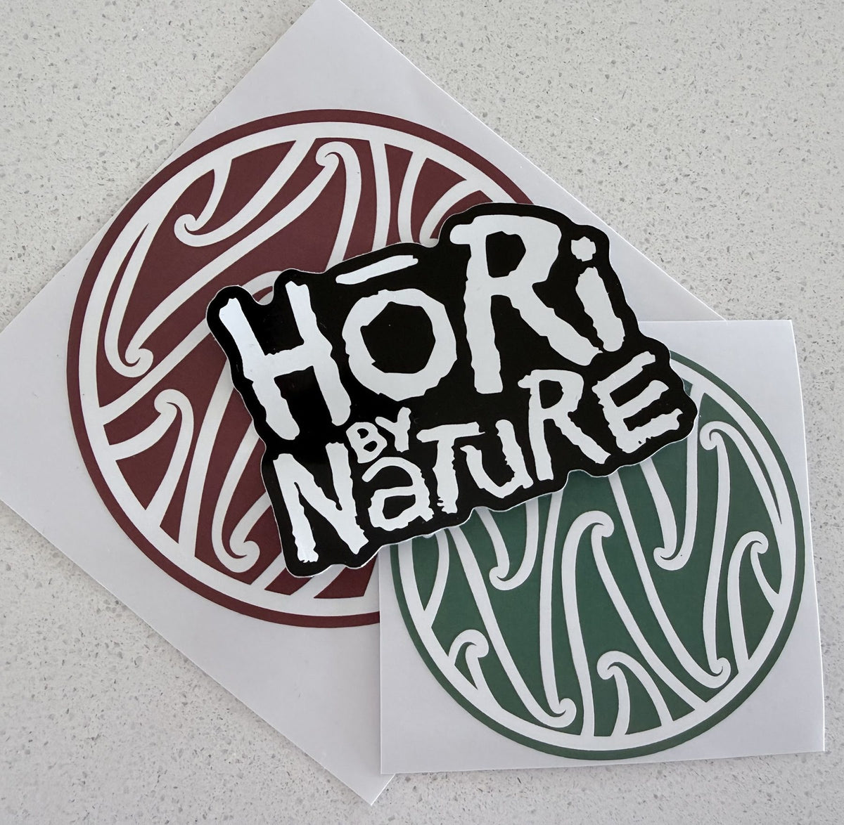 Hori.Inc sticker pack, maroon and green board stickers