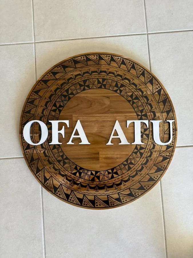 Pasifika timber name board reading OFA ATU